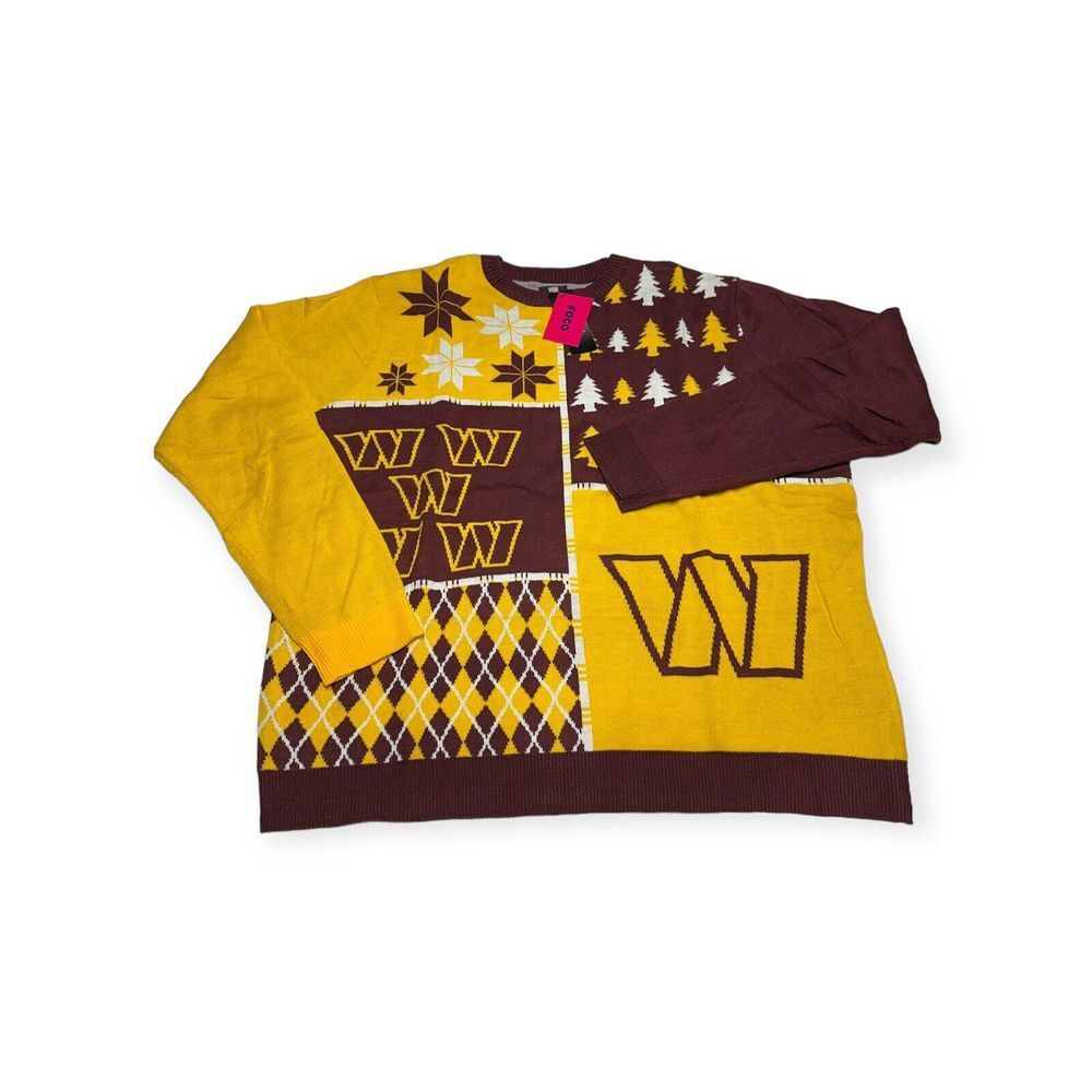 NWT Men's FOCO Washington Commanders NFL Busy Block Ugly Christmas Sweater Sz S